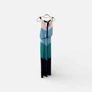 Vince Camuto Tri-Color Maxi Dress in Cream, Blue, and Black